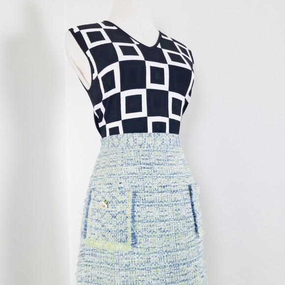 Geometric Tank Top Sleeveless Abstract V-neck Squares Mid Century Mod MCM - Picture 2 of 9